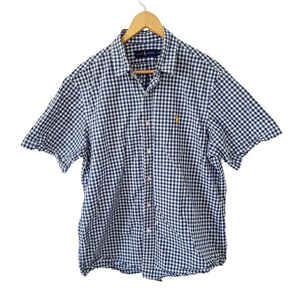 Ralph Lauren Blue Label Navy White Gingham Check Short Sleeve Dress Shirt - Picture 1 of 6